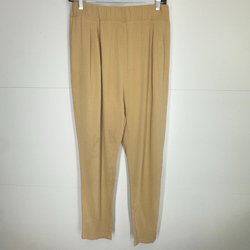 NWT Tina Jo | Anthropologie Tan Cotton Gauze Slouch Pocket Casual Pants